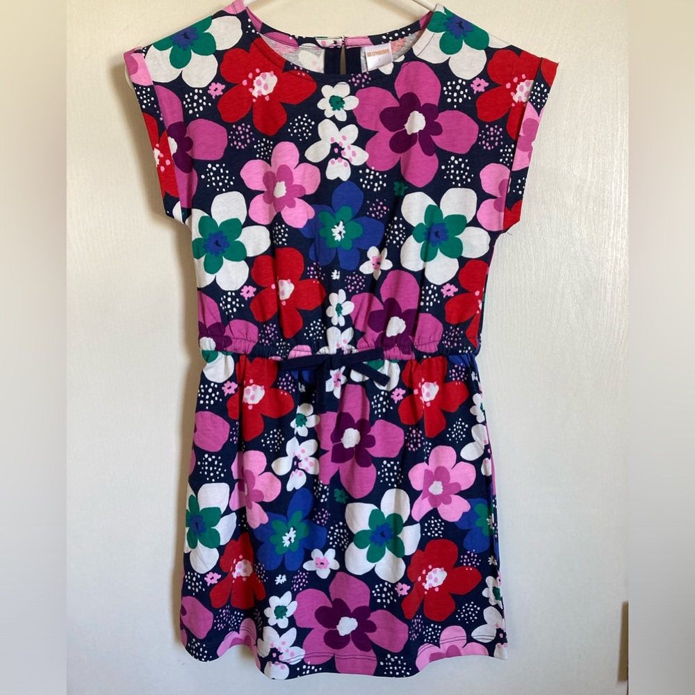 🌞Gymboree New Navy Multicolor Floral Cuffed Cap Sleeve Dress - Picture 1 of 6